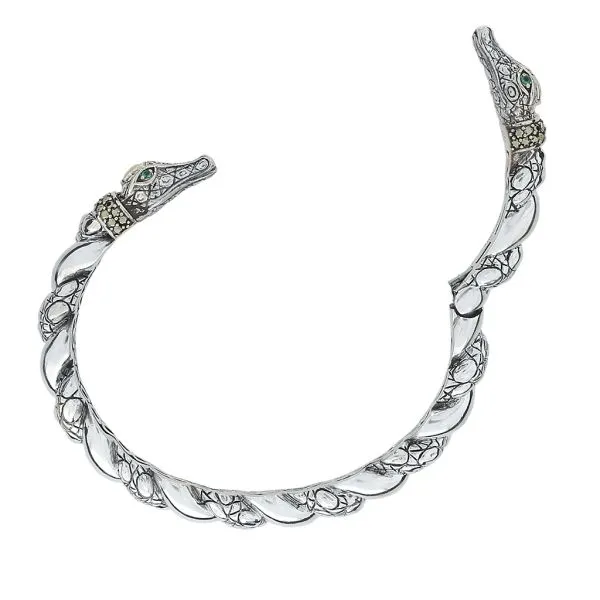 John Hardy JAI Double Crocodile Head Hinged Sterling Silver and 14K Gold Bangle Image 4 Purple Creek Holly Springs, NC