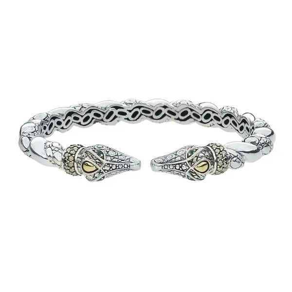 John Hardy JAI Double Crocodile Head Hinged Sterling Silver and 14K Gold Bangle Image 3 Purple Creek Holly Springs, NC