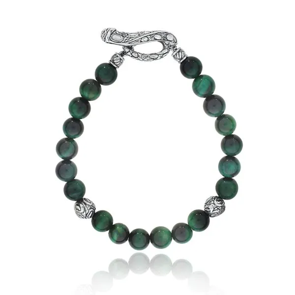 John Hardy JAI Crocodile Tooth Malachite Beaded Sterling Silver Beaded Bracelet Purple Creek Holly Springs, NC