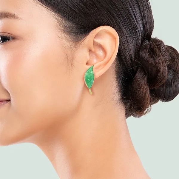 David Andersen Willie Winnaess 1950's Designed Green Guilloche Enamel Leaf Earrings Image 2 Purple Creek Holly Springs, NC