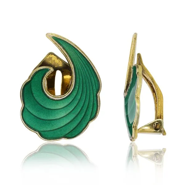 Albert Scharning Vintage Norway Sterling Green Enamel Wave Earrings Image 3 Purple Creek Holly Springs, NC