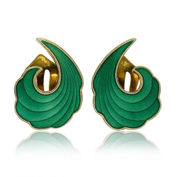 Albert Scharning Vintage Norway Sterling Green Enamel Wave Earrings Purple Creek Holly Springs, NC