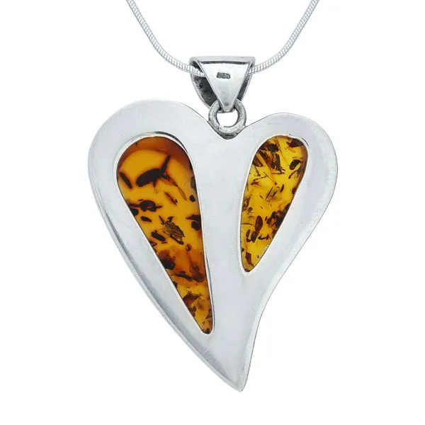 Sterling Silver Amber Heart Pendant on a 20" Snake Necklace Image 4 Purple Creek Holly Springs, NC