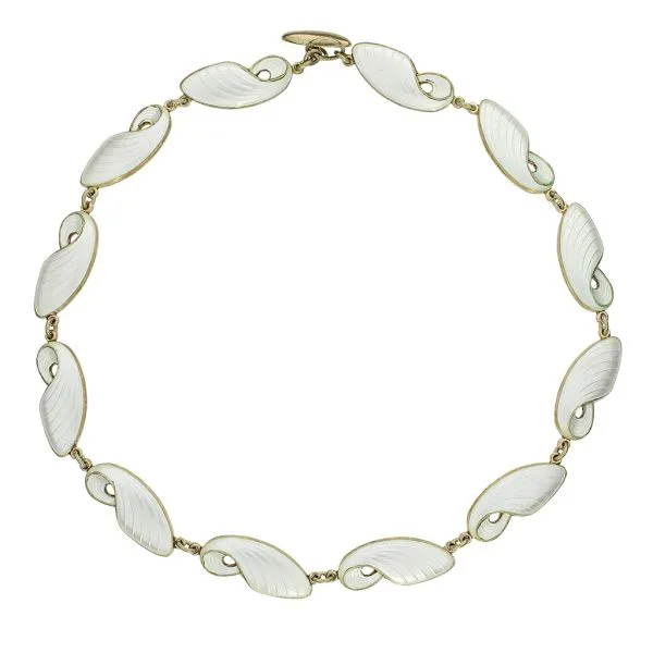 Volmer Bahner Denmark Vintage Designer 15" White Guilloche Enamel Sterling Silver Necklace Image 3 Purple Creek Holly Springs, NC