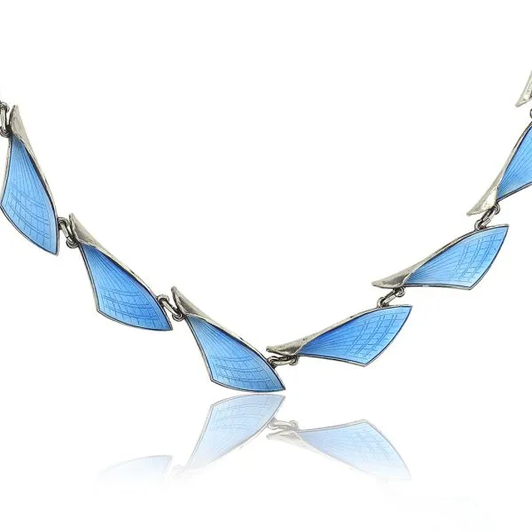 Albert Scharning Norway Vintage 15 1/4" Sterling Silver Guilloche Blue Enamel Necklace Purple Creek Holly Springs, NC