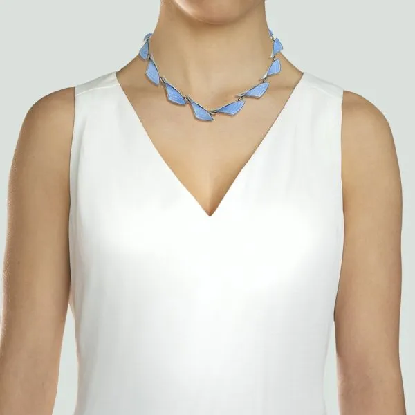 Albert Scharning Norway Vintage 15 1/4" Sterling Silver Guilloche Blue Enamel Necklace Image 2 Purple Creek Holly Springs, NC