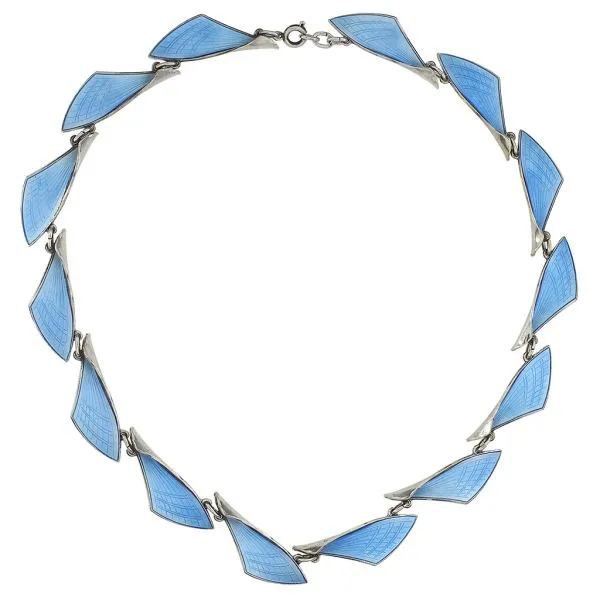 Albert Scharning Norway Vintage 15 1/4" Sterling Silver Guilloche Blue Enamel Necklace Image 3 Purple Creek Holly Springs, NC