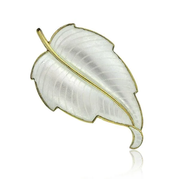Volmer Bahner Mid Century Guilloche White Enamel Leaf Brooch Purple Creek Holly Springs, NC