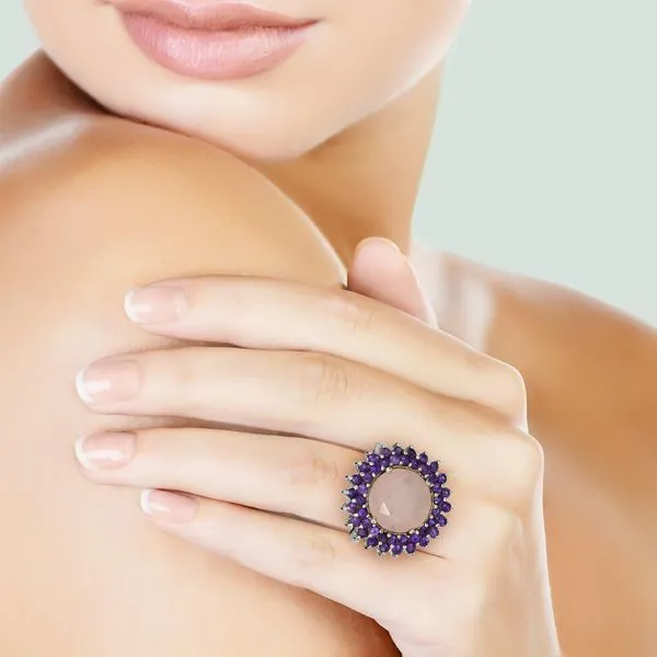 Sterling Silver Rose Quartz & Amethyst Double Halo Ring Image 2 Purple Creek Holly Springs, NC