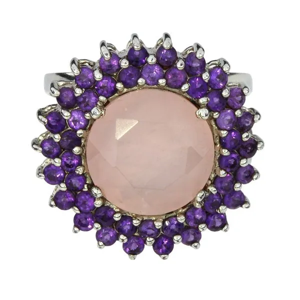 Sterling Silver Rose Quartz & Amethyst Double Halo Ring Image 3 Purple Creek Holly Springs, NC