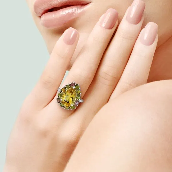Sterling Silver 5.50ct Pear Citrine & Tourmaline Cluster Ring Image 2 Purple Creek Holly Springs, NC