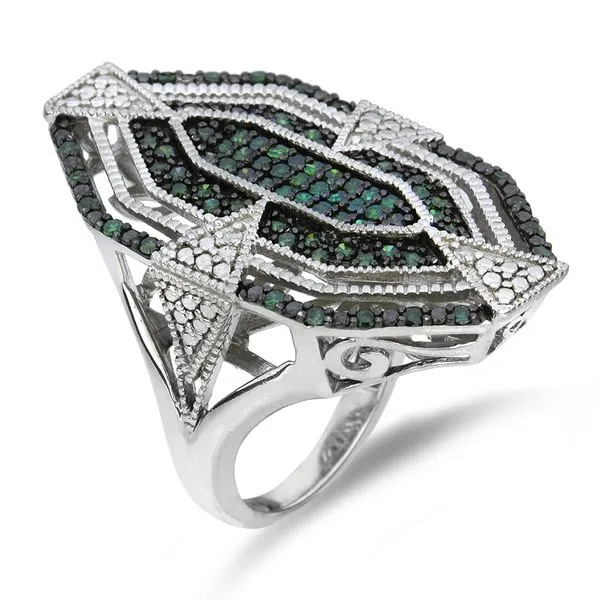 Sterling Silver .68ctw Green & White Diamond Art Deco Style Ring Purple Creek Holly Springs, NC