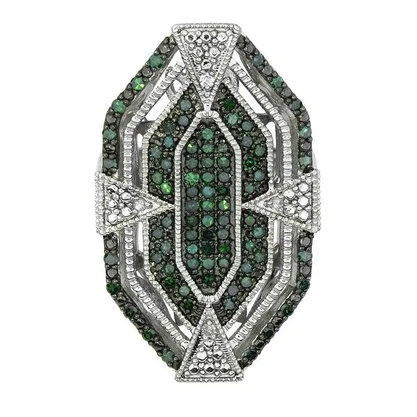Sterling Silver .68ctw Green & White Diamond Art Deco Style Ring Image 3 Purple Creek Holly Springs, NC