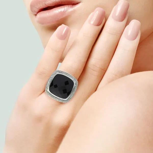 David Yurman Sterling Silver Large Albion Black Onyx & Diamond Ring Image 2 Purple Creek Holly Springs, NC