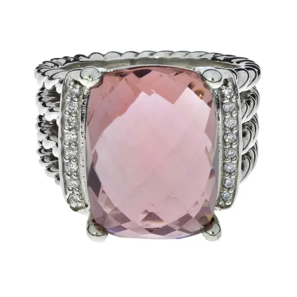 Sterling Silver Yurman Style Natural Diamond & Imitation Morganite Ring Image 3 Purple Creek Holly Springs, NC