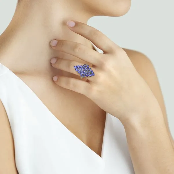 Sterling Silver 4.56ctw Tanzanite Cluster Ring Image 2 Purple Creek Holly Springs, NC