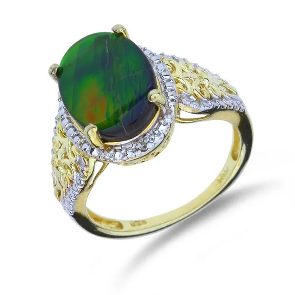 Sterling Silver Ammolite and Diamond with Open Scrollwork Shoulders Ring Image 3 Purple Creek Holly Springs, NC