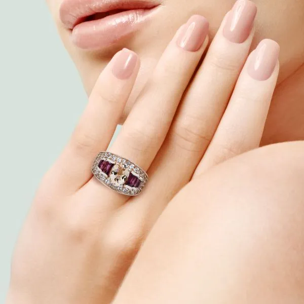 Sterling Silver Morganite, Tourmaline and Topaz Rose Gold Washed Ring Image 2 Purple Creek Holly Springs, NC
