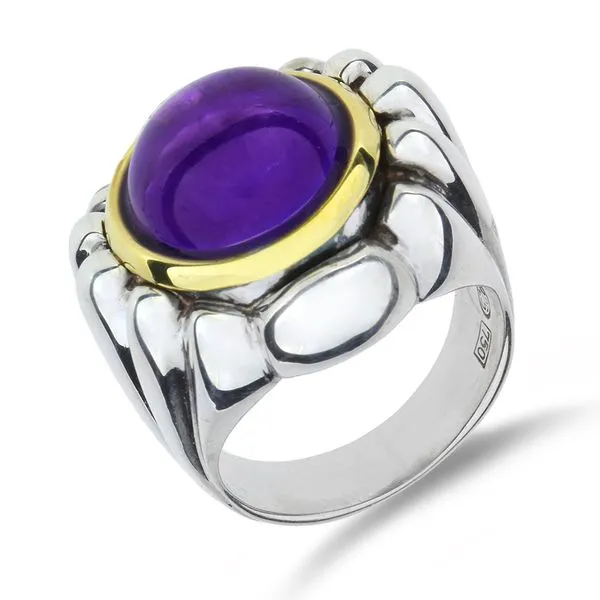 18K Yellow Gold & Sterling Silver 8.75ct Amethyst Cabochon Ring Purple Creek Holly Springs, NC
