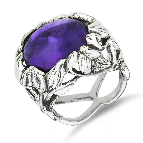 Vintage Sterling Silver 11.00ct Amethyst Cabochon Floral Ring Purple Creek Holly Springs, NC