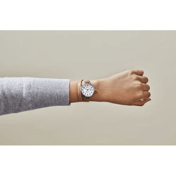 The Shinola Birdy 34mm, White Dial, Natural Double-Wrap Stra