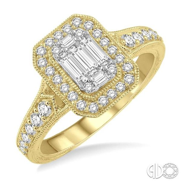 5/8 ct Octagonal Shape Round Cut and Baguette Diamond Ring in 14K Yellow and yellow and white gold Becker's Jewelers Burlington, IA