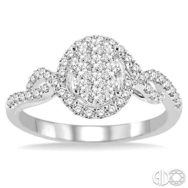 5/8 Ctw Oval Shape Round Cut Diamond Lovebright Ring in 14K White Gold Image 2 Becker's Jewelers Burlington, IA