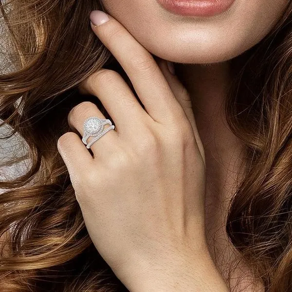 7/8 Ctw Diamond Lovebright Double Halo Wedding Set with 3/4