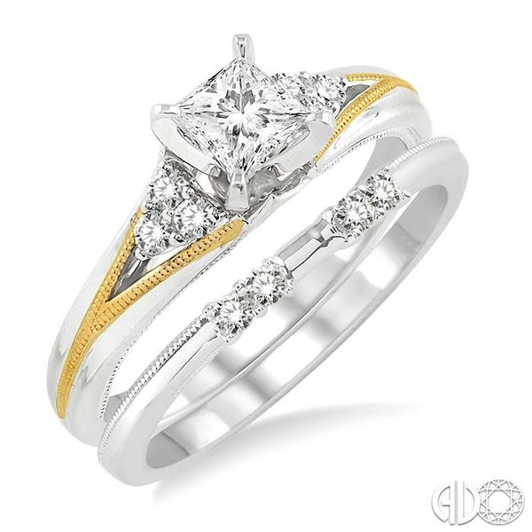 1/2 Ctw Diamond Wedding Set with 1/2 Ctw Princess Cut Engagement Ring and 1/10 Ctw Wedding Band in 14K White and Yellow Gold Becker's Jewelers Burlington, IA