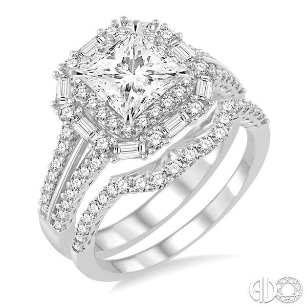 3/4 Ctw Diamond Wedding Set with 1/2 Ctw Princess Cut En