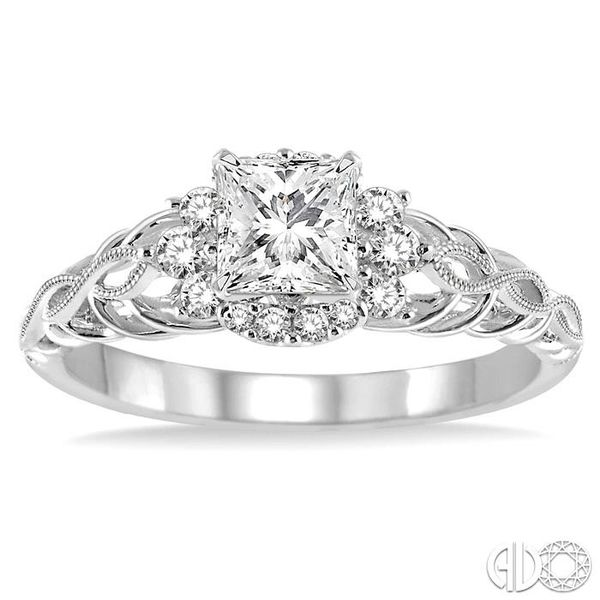1/2 Ctw Diamond Engagement Ring with 1/4 Ct Princess Cut Center Stone in 14K White Gold Image 2 Becker's Jewelers Burlington, IA