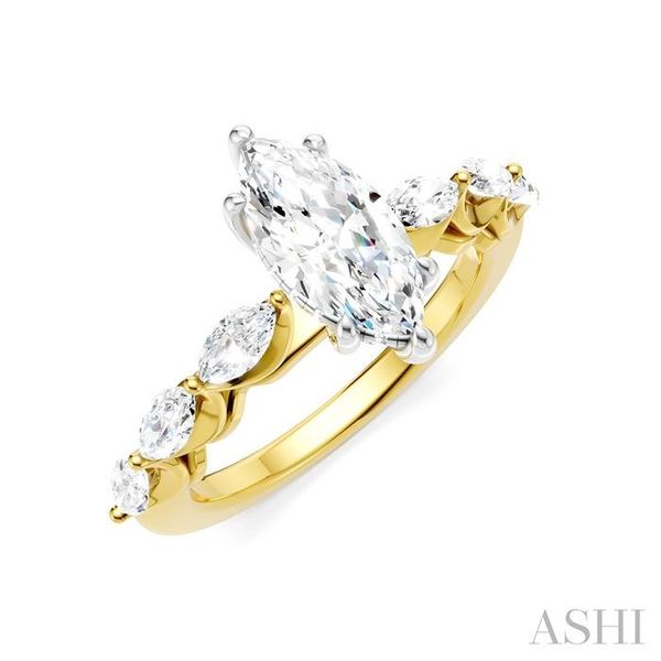 3/4 Ctw Marquise Shape Marquise and Round Cut Diamond Semi-Mount Engagement Ring in 14K Yellow and White Gold Becker's Jewelers Burlington, IA
