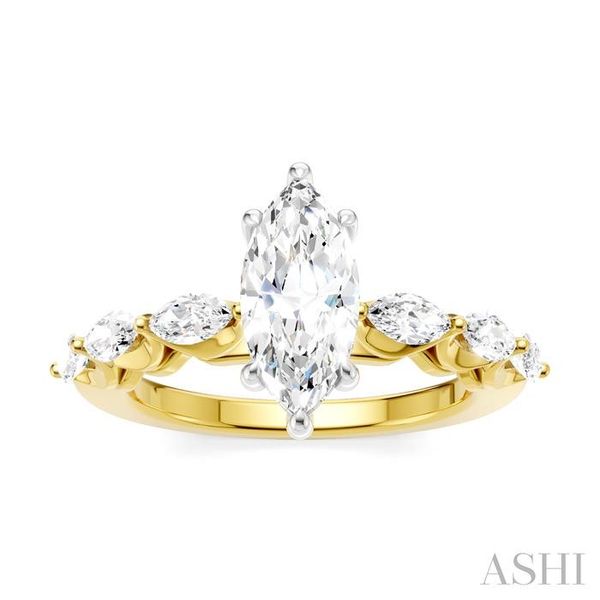 3/4 Ctw Marquise Shape Marquise and Round Cut Diamond Semi-Mount Engagement Ring in 14K Yellow and White Gold Image 2 Becker's Jewelers Burlington, IA