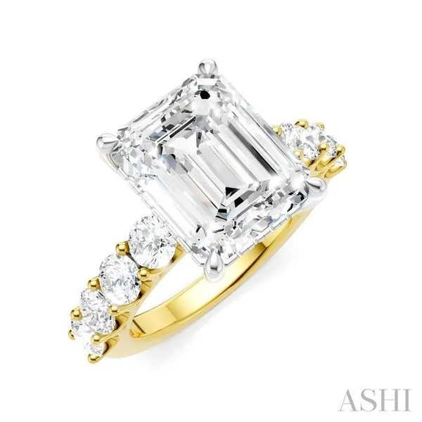1 1/3 Ctw Emerald Shape Round Cut Diamond Semi-Mount Engagement Ring in 14K Yellow and White Gold Becker's Jewelers Burlington, IA