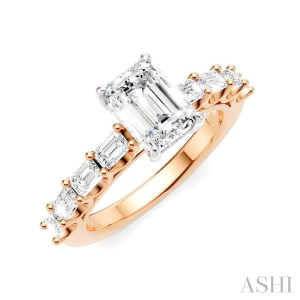 7/8 Ctw Emerald Shape Emerald and Round Cut Diamond Semi-Mount Engagement Ring in 14K Rose and White Gold Becker's Jewelers Burlington, IA