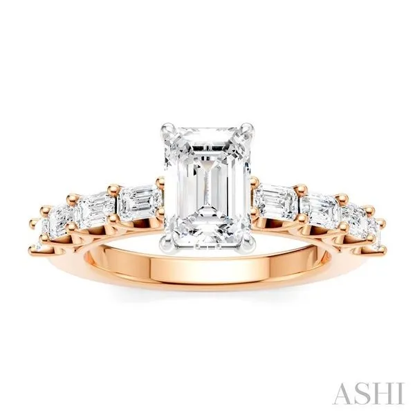 7/8 Ctw Emerald Shape Emerald and Round Cut Diamond Semi-Mount Engagement Ring in 14K Rose and White Gold Image 2 Becker's Jewelers Burlington, IA