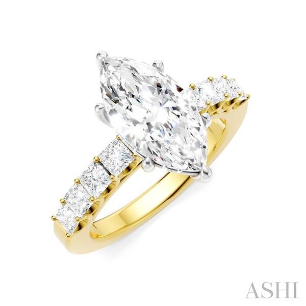 7/8 Ctw Marquise Shape Princess and Round Cut Diamond Semi-Mount Engagement Ring in 14K Yellow and White Gold Becker's Jewelers Burlington, IA