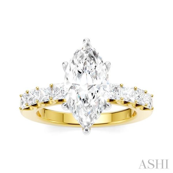 7/8 Ctw Marquise Shape Princess and Round Cut Diamond Semi-Mount Engagement Ring in 14K Yellow and White Gold Image 2 Becker's Jewelers Burlington, IA