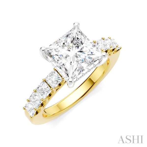 7/8 Ctw Princess Shape Princess and Round Cut Diamond Semi-Mount Engagement Ring in 14K Yellow and White Gold Becker's Jewelers Burlington, IA
