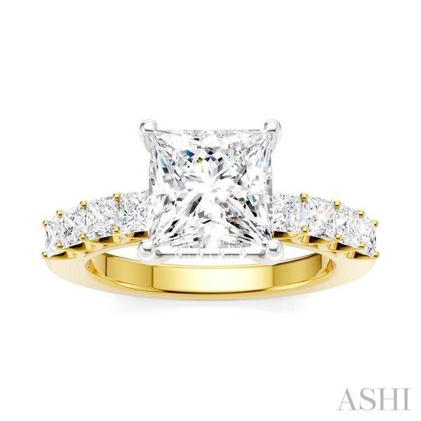 7/8 Ctw Princess Shape Princess and Round Cut Diamond Semi-Mount Engagement Ring in 14K Yellow and White Gold Image 2 Becker's Jewelers Burlington, IA