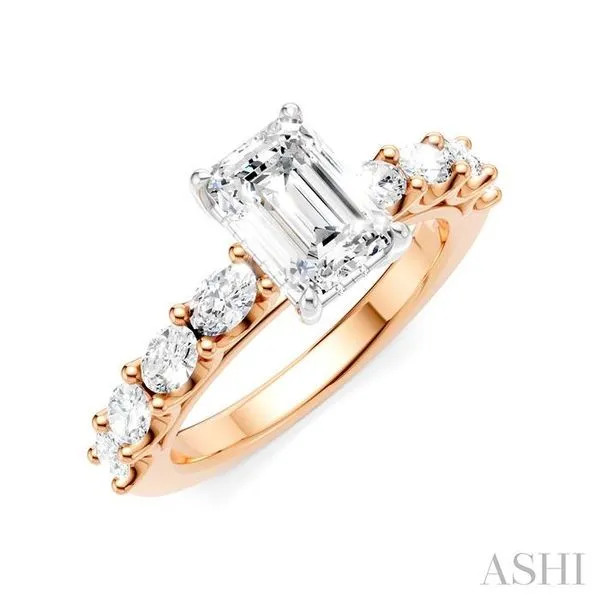 7/8 Ctw Emerald Shape Oval and Round Cut Diamond Semi-Mount Engagement Ring in 14K Rose and White Gold Becker's Jewelers Burlington, IA