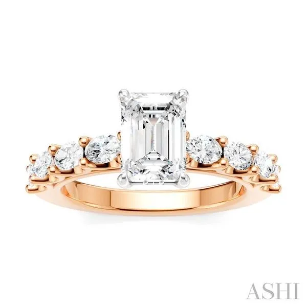 7/8 Ctw Emerald Shape Oval and Round Cut Diamond Semi-Mount Engagement Ring in 14K Rose and White Gold Image 2 Becker's Jewelers Burlington, IA