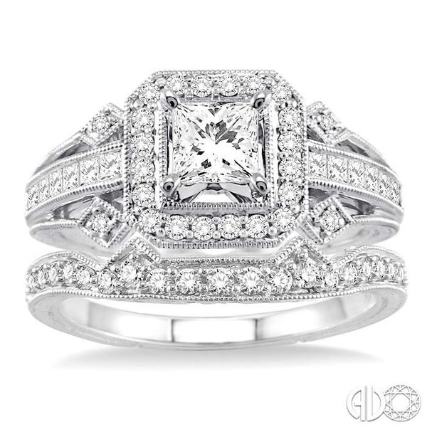 1 1/5 Ctw Diamond Wedding Set with 1 Ctw Princess Cut Engagement Ring and 1/5 Ctw Wedding Band in 14K White Gold Image 2 Becker's Jewelers Burlington, IA