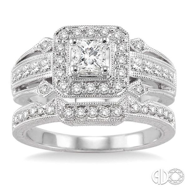 1 Ctw Diamond Wedding Set with 3/4 Ctw Princess Cut Engagement Ring and 1/6 Ctw Wedding Band in 14K White Gold Image 2 Becker's Jewelers Burlington, IA