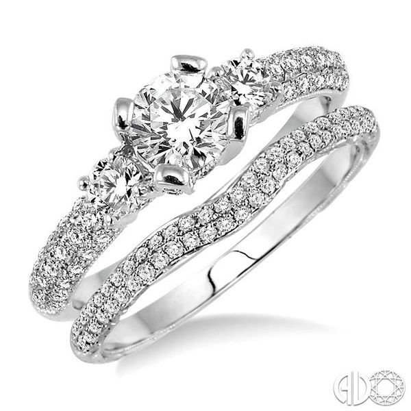1 Ctw Diamond Wedding Set with 3/4 Ctw Round Cut Engagement Ring and 1/4 Ctw Wedding Band in 14K White Gold Becker's Jewelers Burlington, IA