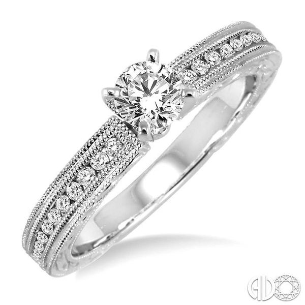 1/2 Ctw Diamond Engagement Ring with 1/3 Ct Round Cut Center Stone in 14K White Gold Becker's Jewelers Burlington, IA