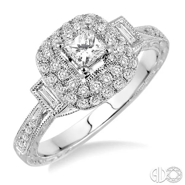 7/8 Ctw Diamond Engagement Ring with 1/3 Ct Princess Cut Center Stone in  14K White Gold