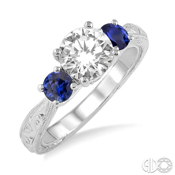 4x4MM Round Cut Sapphire and 1/50 Ctw Diamond Semi-Mount Engagement Ring in 14K White Gold Becker's Jewelers Burlington, IA
