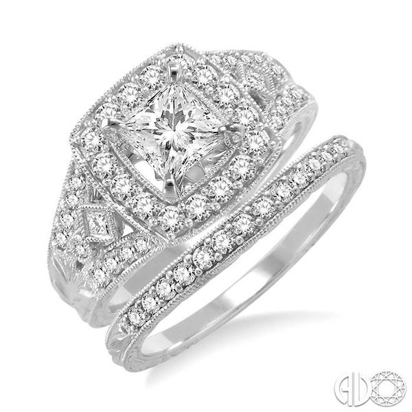 1 1/5 Ctw Diamond Wedding Set with 1 1/10 Ctw Princess Cut Engagement Ring and 1/6 Ctw Wedding Band in 14K White Gold Becker's Jewelers Burlington, IA