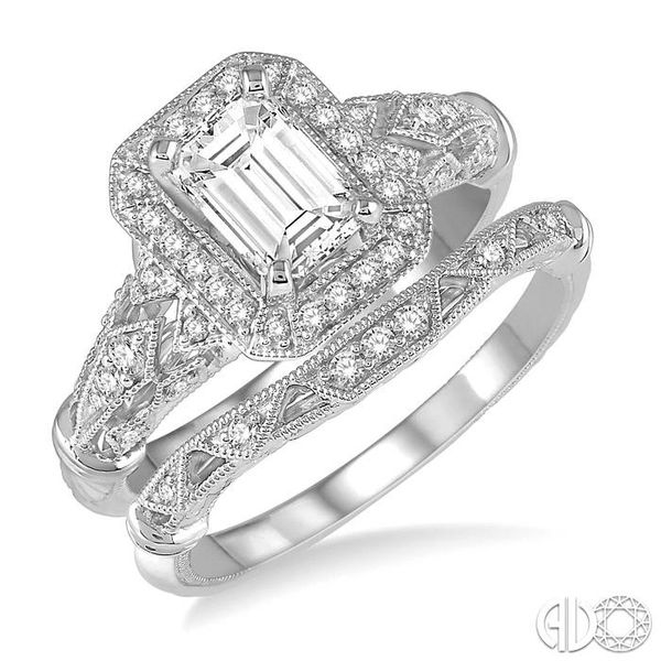 1 1/10 Ctw Diamond Wedding Set with 1 Ctw Octagon Cut Engagement Ring and 1/20 Ctw Wedding Band in 14K White Gold Becker's Jewelers Burlington, IA